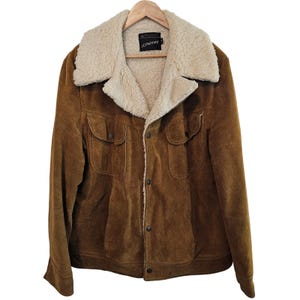 60’s-70’s JCpenny SUEDE LEATHER JACKET Vintage Jcpenny Suede Jacket Mens 44R Brown 70s Sherpa