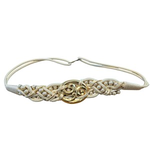 Vintage 80s Belt Women Size 1X White Gold Tone Braided Woven Glam Rock Beaded White 1980s Vintage Belts for sale | eBay main image 2