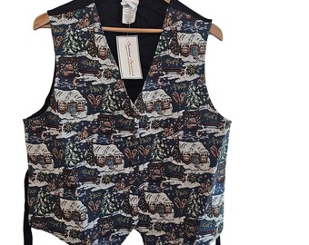 Vintage Bobby Brooks Vest Women Lg Black Winter Snow Tapestry Y2K Granny Boho