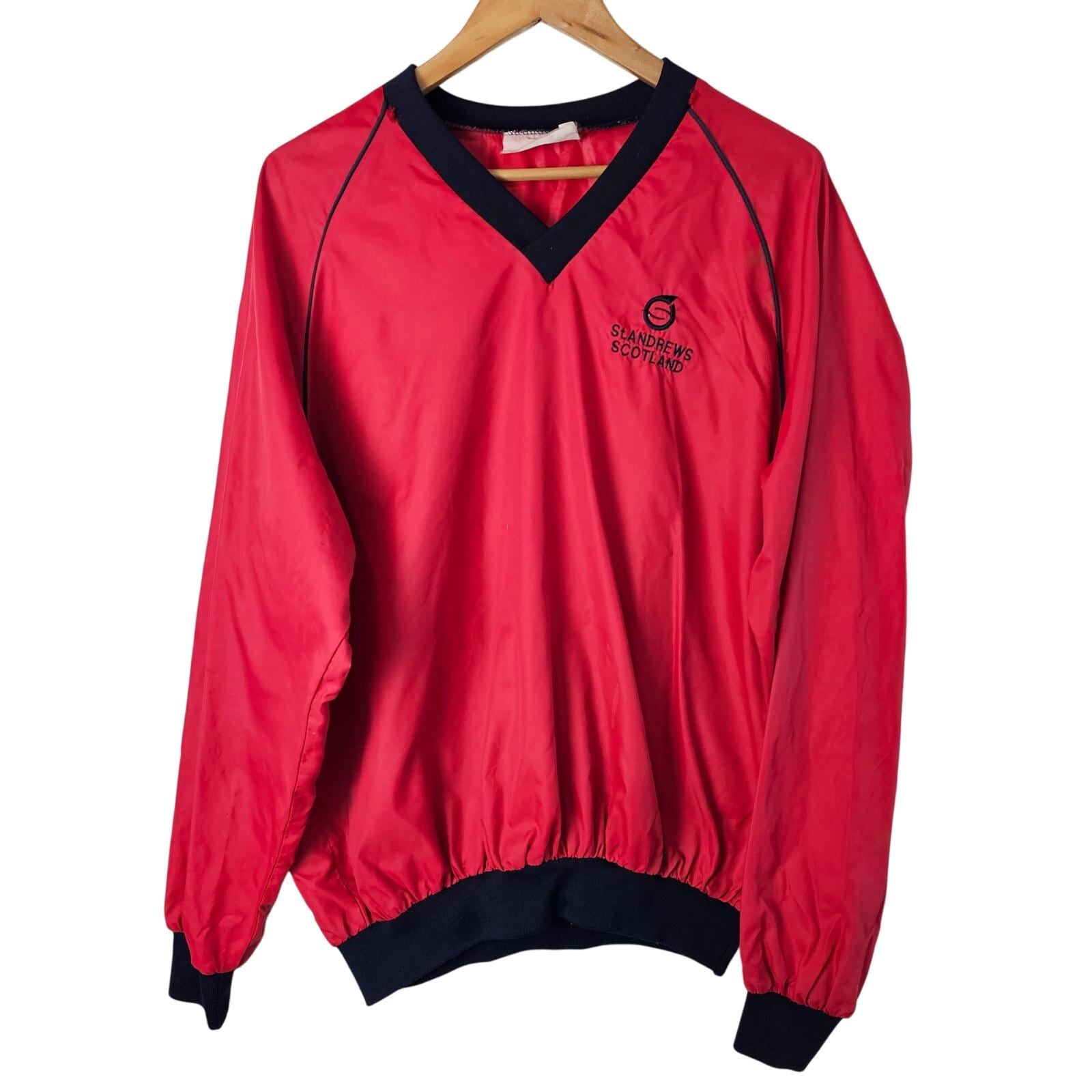 Golfickers V neck Pullover XL ほぼ未使用 Vintage 80s Golf Windbreaker Mens XL Red V-neck St, Andrews