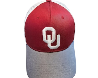 Oklahoma University Snapback Hat Cap Red Gray OU Boomer Sooners NCAA SEC Preppy
