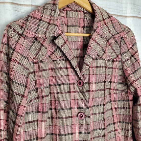 Vintage 60s Pink Beige Plaid Button Closure With … - image 2