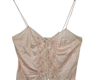 Vintage Lace Cami Women XS Pink Floral Slip Top Silky Fairy Y2K Glam Coquette