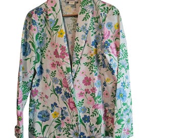 Vintage Floral Blazer Women Sz 14 White Pink Cottagecore Preppy Fairy 90s Easter