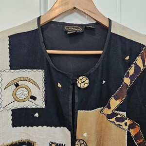 Vintage Allure Blazer Womens Size 1X Black 3D Animal Print 90s Art To Wear Boho image 3