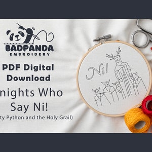 Knights Who Say Ni Embroidery Pattern PDF - Digital Download Template for Modern Hand Embroidery - Monty Python Holy Grail Funny Quote