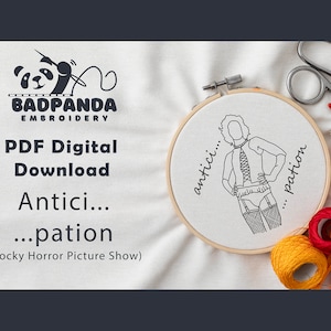 Anticipation Rocky Horror Picture Show Embroidery Pattern PDF - Digital Download Template for Modern Hand Embroidery - RHPS Frank n Furter