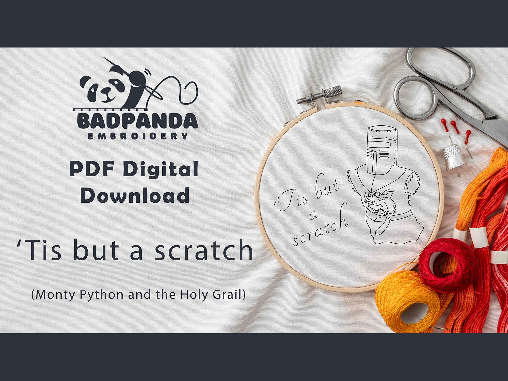 Tis but A Scratch Embroidery Pattern PDF - Digital Download Template ...