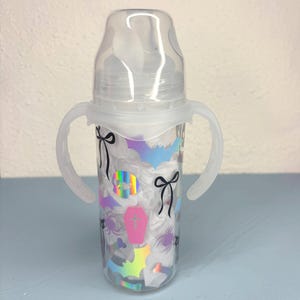 8oz glass adult bottle - removable sippy handles and straw insert  - white - pastel goth