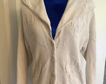 Cardigan con collo a scialle avorio degli anni '80 piccolo medio