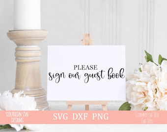 ゲストブックにサインしてください SVG、ウェディング svg、インスタントダウンロード、シルエットカットファイル、カットファイル、svg、png、dxf