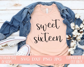 スウィートシックスティーン svg~スウィート16 svg~誕生日SVGファイル~SVG~デジタルカットファイル~svg、png、dxf~インスタントダウンロード