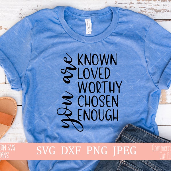 Sweat à Capuche Femme "You Are Known Loved Worthy Chosen" - Manches Longues, Col Rond, Décontracté Automne/Hiver