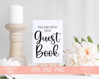 ゲストブックにサインしてください SVG、ウェディング svg、インスタントダウンロード、シルエットカットファイル、カットファイル、svg、png、dxf