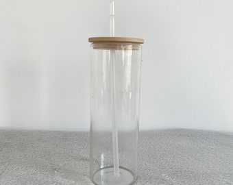 25oz Clear Sublimation Glass Can with Bamboo Lid & Straw