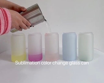 NEW! 16oz Color Changing Sublimation Glass Can with Bamboo Lid and Straw