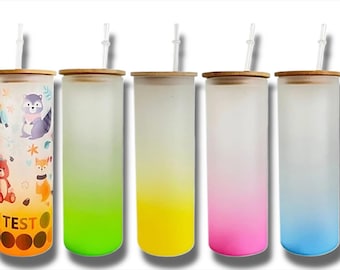 25oz Colored Frosted Sublimation Glass with Bamboo Lid & Straw