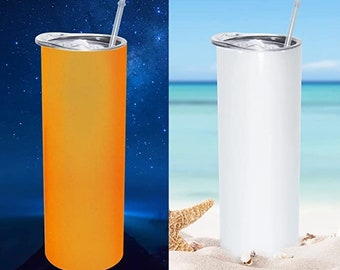 20oz Glow in the Dark, Orange, Sublimation Tumbler Includes Sliding Lid and Straw