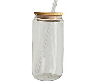 Ready to Ship 20oz Blank Sublimation Clear Glass with Bamboo Lid & Straw, Sublimation Glass
