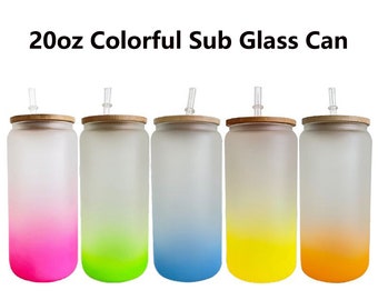 Ready to Ship - 20oz Colored Frosted Blank Sublimation Glass with Bamboo Lid & Straw, Sublimation Glass