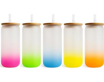 16oz Frosted Sublimation Glass with Bamboo Lid & Straw