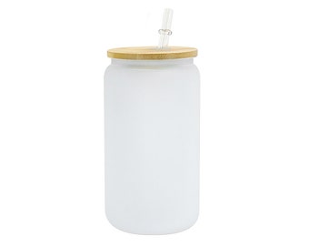 Ready to Ship - 20oz Frosted Blank Sublimation Glass with Bamboo Lid & Straw, Sublimation Glass