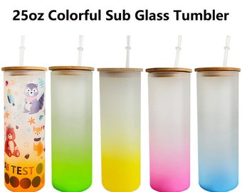 Ready to Ship, 25oz Colored Frosted Blank Sublimation Glass with Bamboo Lid & Straw, Sublimation Glass, Blank Beer Can Glass