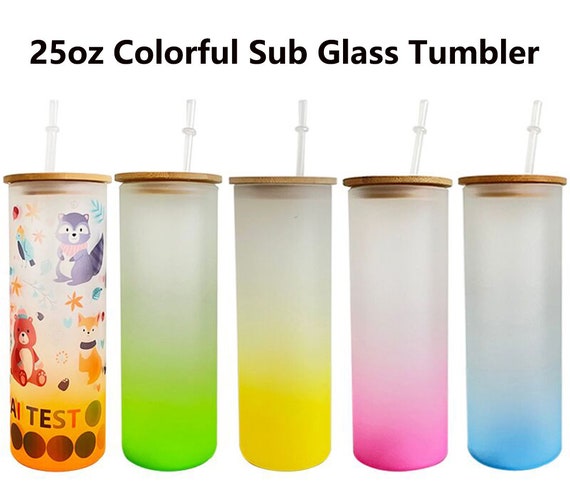 Sublimation Glass Blanks With Bamboo Lids And Straws, Frosted
