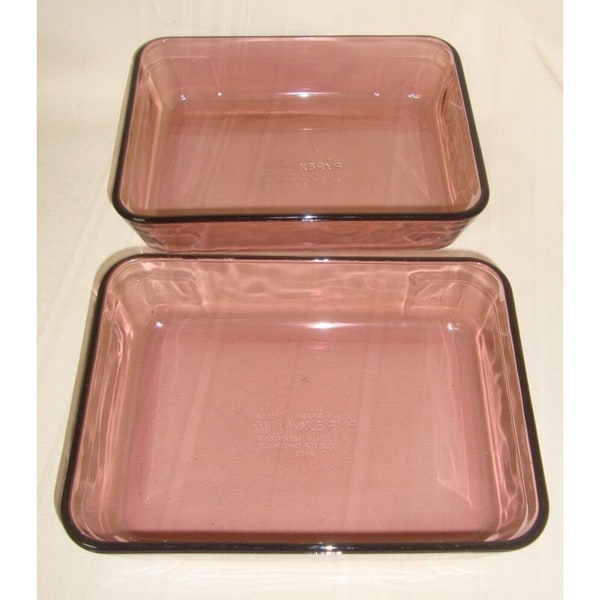 Lot of 2 Vintage Pyrex Cranberry Rectangular Food Storage Glass Dish 3-Cup 7210