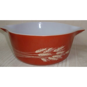 Vintage Pyrex 475-B Rust Autumn Harvest Wheat Casserole Dish Bowl No Lid 2.5