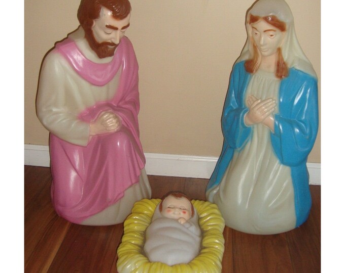 General Foam Nativity 3 Piece Set 28 Lighted Blow Mold Mary Joseph Baby