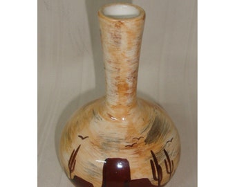 Thora Pottery Southwestern Art Bud Vase Mesa Cactus Artist Signed Numbered 5.5”