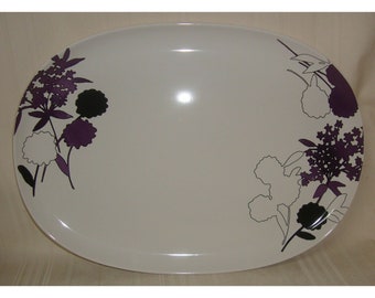 The Cellar Violet White Purple Oval Serving Platter Ceramic Plate Vintage