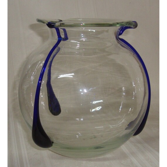 poschinger crystalwerks 花瓶 Poschinger Clear With Cobalt Tri-Tadpoles Hand Blown Glass