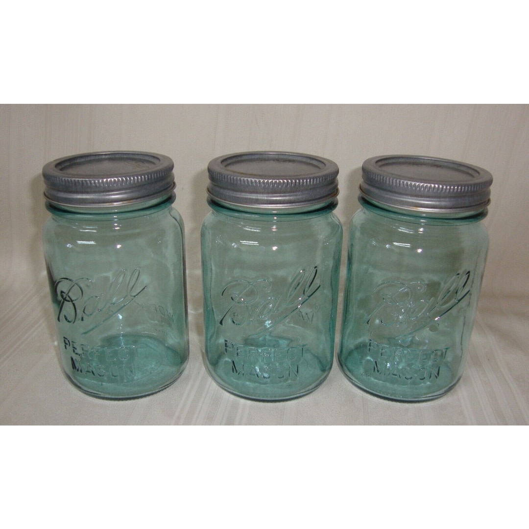 antique Ball Ideal mason canning jars lot, glass lightning lids w