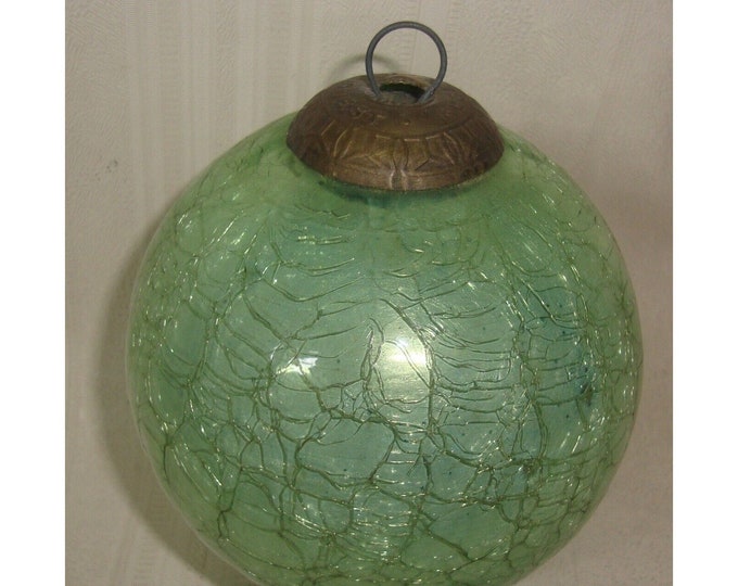 LARGE Midwest KUGEL Crackled Green Crackle Glass 4 Christmas Ornament