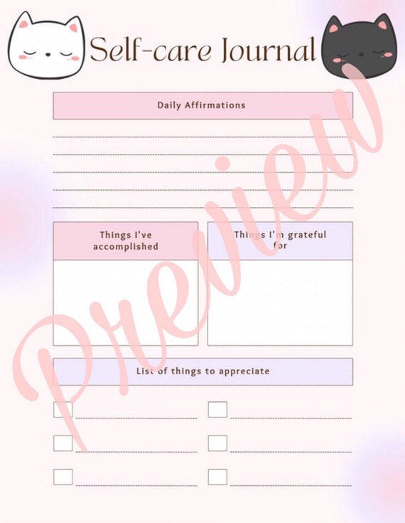 Self Care Journal Single Page Download Increase Gratitude and - Etsy