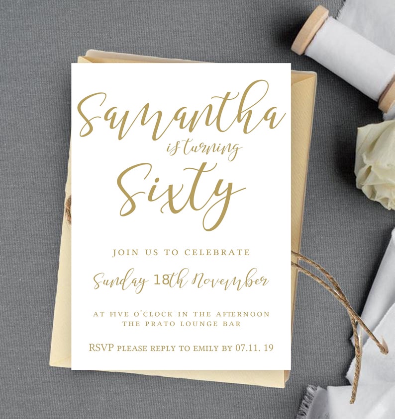 DIY Any Age Birthday Invitation Template Gold Calligraphy Etsy