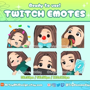 Twitch emotes, brown hair girl, brunette girl, anime emotes, discord emotes