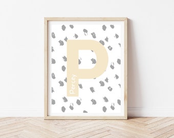 Personalised Letter Print, large size print wall art, bedroom print, any letter, kids room, baby, teenager, kids neutural, polka dots