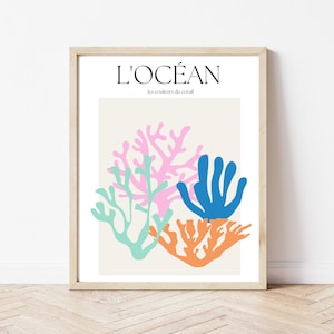 L'Ocean Coral Print, french contemporary,  Bathroom, ocean, multi coloured,  modern design, home decor trend,popular prints, french sea