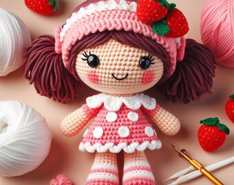 Doll: Strawberry Shortcake Girl | Amigurumi Knit Doll by American Greetings | Soft Plush Toy in Birthday Gift Box | Shaped Pillow