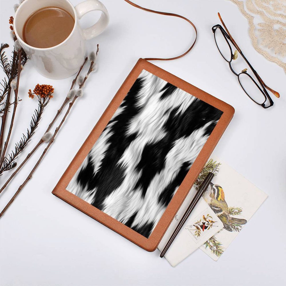 Cowhide on Hair Leather Graphic Black and White Vegan Leather Journal