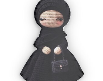 Poupée Amigurumi au crochet avec hijab - élégante silhouette de Muslimah, jouet tendance modeste, cadeau islamique, souvenir culturel, oreiller en forme