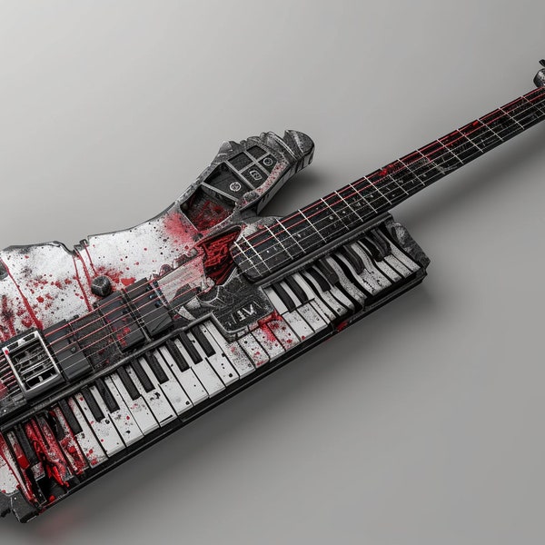Keyboard synthesizer guitar, apocalyptic survival, cool, trendy design, Shaped Pillow