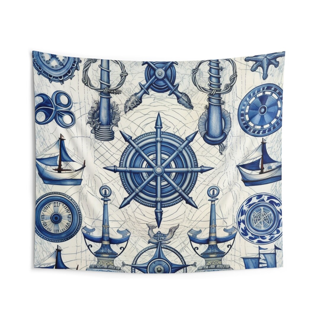 Nautical Theme Art Anchors Ropes Compass Indoor Wall Etsy
