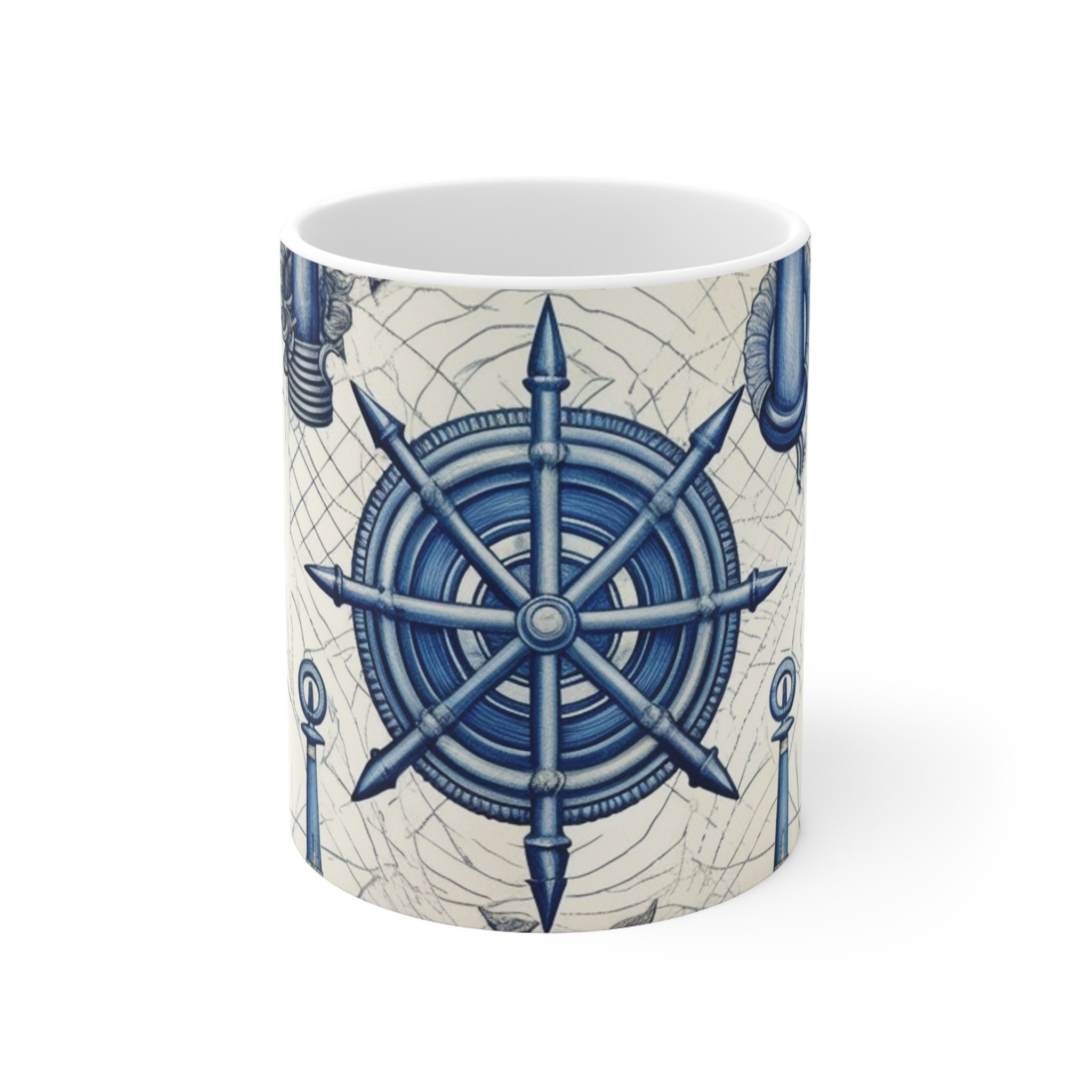 Nautical Theme Art Anchors Ropes Compass Ceramic Mug Etsy Australia