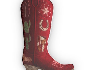 Bottes hauteur genou, broderie western rouge, forme de coussin