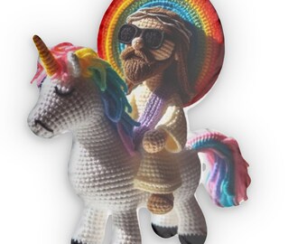 Jesus Unicorn Crochet | Aragami Doll | Christain Faith | Funny Plush Gift | Shaped Pillow