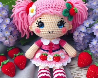 Crochet Doll Strawberry Shortcake Girl | Amigurumi Knitted American Greetings Soft Plushie | Birthday Gift Box For Her | Shaped Pillow